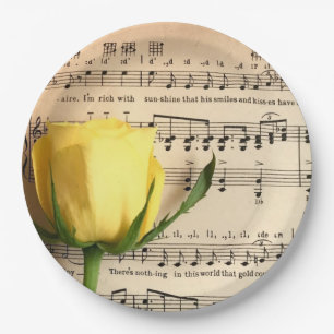 Plato De Papel Rosa amarilla de la música de la hoja