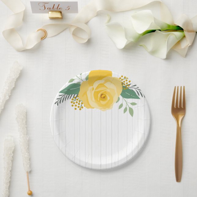 Plato De Papel Rosa amarilla del Boda de Texas (Boda)
