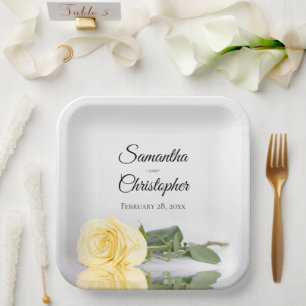 Plato De Papel Rosa Amarilla Espejada Romántica Boda Elegante