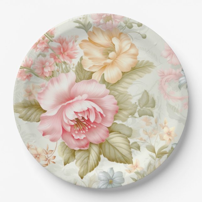 Plato de papel rosa amarillo (Anverso)