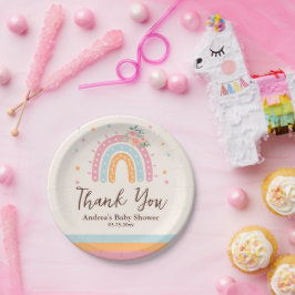 Plato De Papel Rosa arco iris Baby Shower rosa