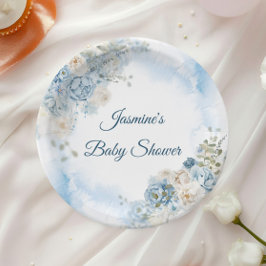 Plato De Papel Rosa azul bohemio Baby Shower