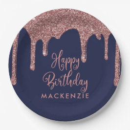 Plato De Papel Rosa azul de la marina Perforaciones de Purpurina