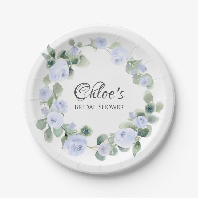 Plato De Papel Rosa azul Eucalyptus Bridal Shower Placa de papel (Anverso)