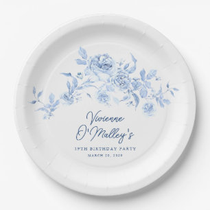 Plato De Papel rosa Azul  Personalizado Floral