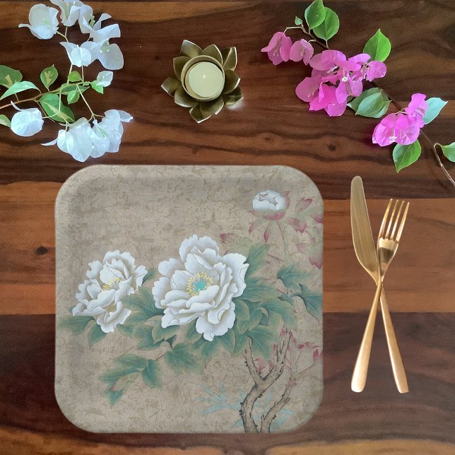 Plato De Papel Rosa blanca (Subido por el creador)