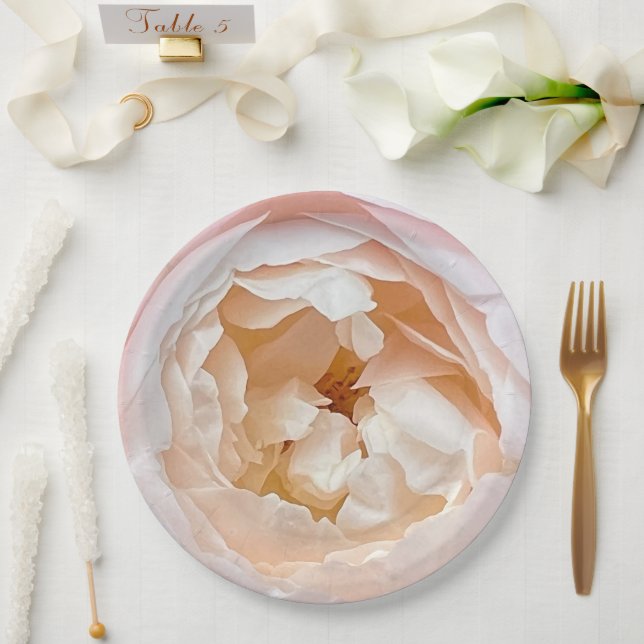 Plato De Papel Rosa blanca con rosa (Boda)