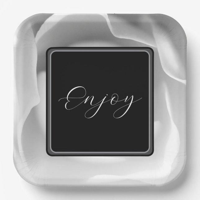 Plato De Papel Rosa blanca | Elegante diseño floral (Anverso)