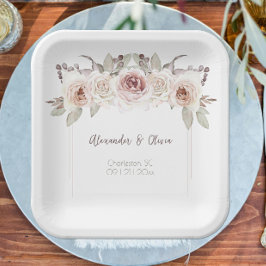 Plato De Papel Rosa Boda bohemio