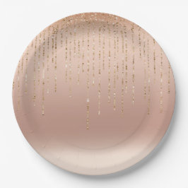 Plato De Papel Rosa Boda de cadenas de espuma de gafas de oro