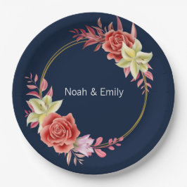 Plato De Papel Rosa Boda Pegatina redondo clásico