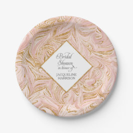 Plato De Papel Rosa Bridal Shower Gold Faux Purpurina Marble Rubo