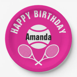 Plato De Papel Rosa brillante amo el tenis