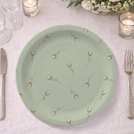 Plato De Papel Rosa brote de acuarela verde salvia