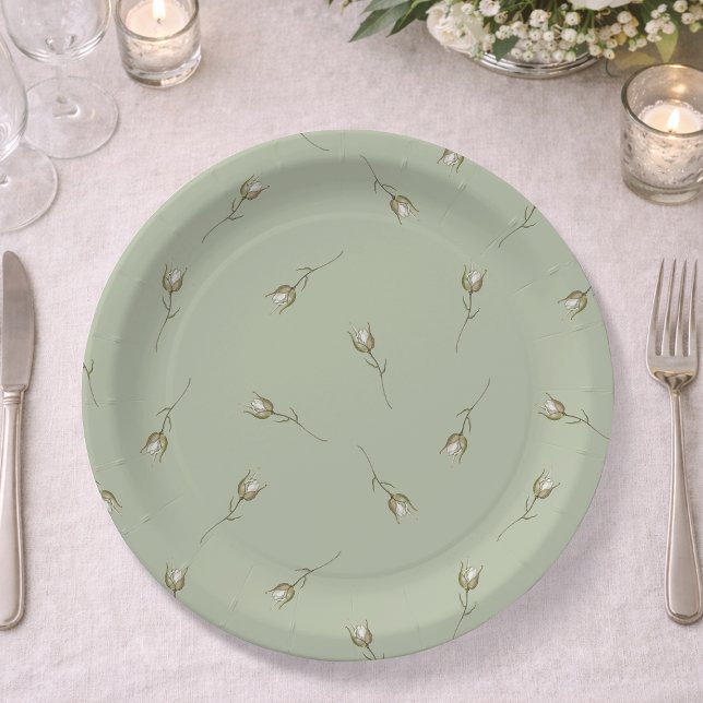 Plato De Papel Rosa brote de acuarela verde salvia (Subido por el creador)
