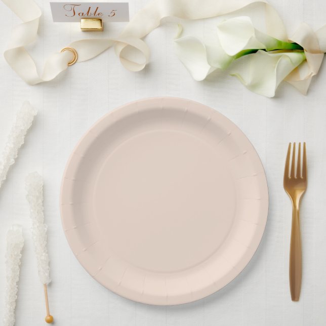 Plato De Papel Rosa champán Color Sólido Plano (Boda)