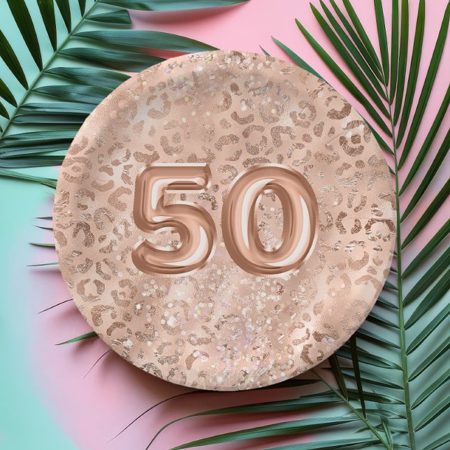 Plato De Papel Rosa Chic Leopardo Impreso Cumpleaños 50 (Subido por el creador)