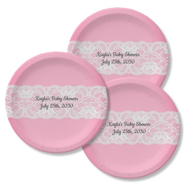 Plato De Papel Rosa con Baby Shower de encaje (Subido por el creador)
