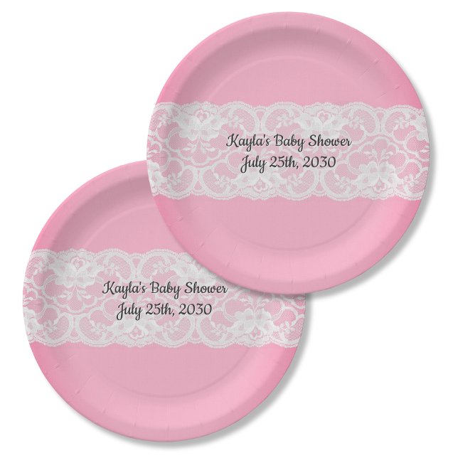 Plato De Papel Rosa con Baby Shower de encaje (Subido por el creador)