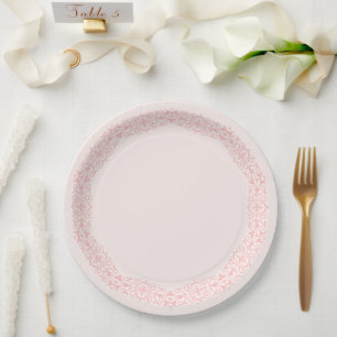 Plato de papel rosa con borde de damasco Princess 