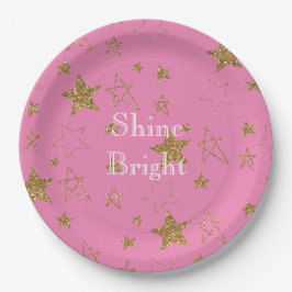 Plato De Papel Rosa con estrellas de oro