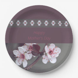 Plato De Papel Rosa Con Verde Y Pluma