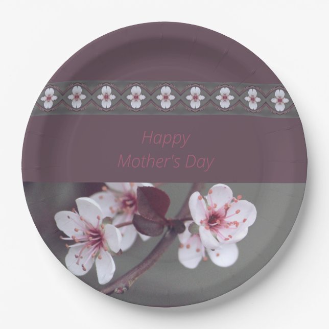 Plato De Papel Rosa Con Verde Y Pluma (Anverso)