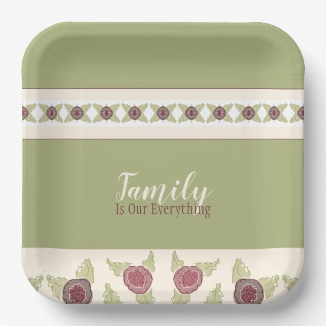 Plato De Papel Rosa Con Verde Y Pluma (Anverso)