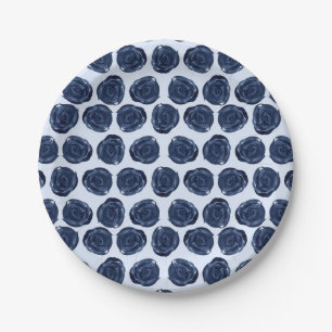 Plato De Papel Rosa de acuarela azul Vines Cottage Chic Boda