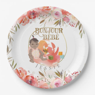 Plato De Papel Rosa de acuarela Bonjour Chica Baby