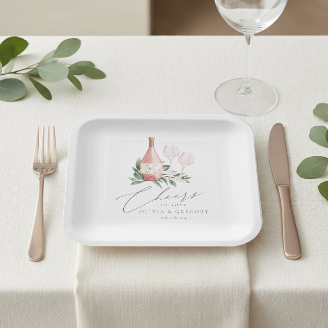 Plato De Papel Rosa de acuarela vitivinícola botánico a amar (Subido por el creador)