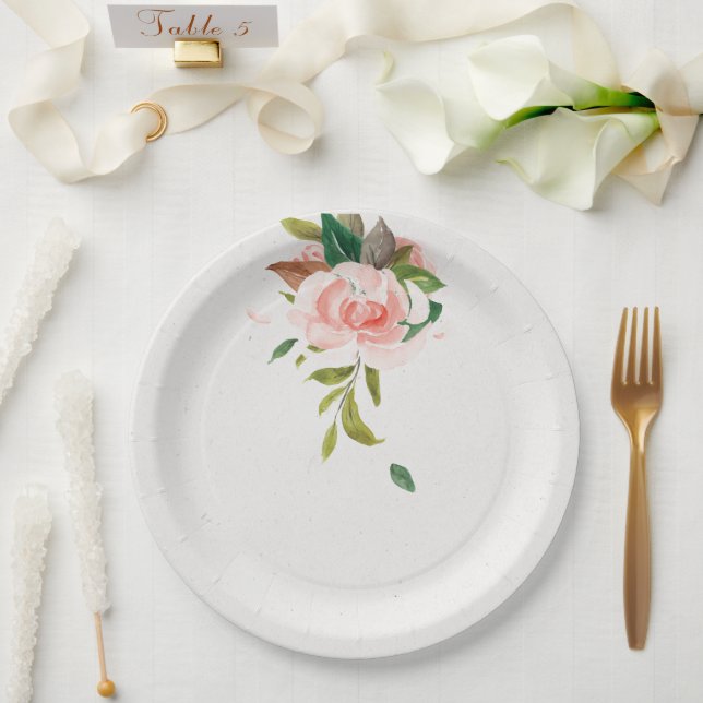 Plato De Papel Rosa de acuarela y boda follárico (Boda)