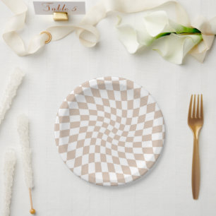 Plato De Papel Rosa de arena retro tablero de cheques retorcidos 
