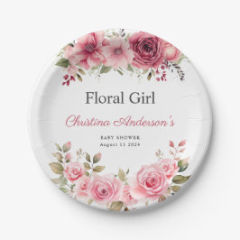 Plato De Papel Rosa de Baby Shower floral colorido