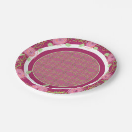 Plato De Papel Rosa De Borgoña Rosa Y Placas De Papel Verde