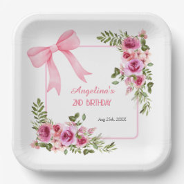 Plato De Papel Rosa de Bow rosa Chicas de la vegetación floral cu