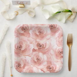 Plato De Papel Rosa de color de agua abstracto de Rubor Bonito el