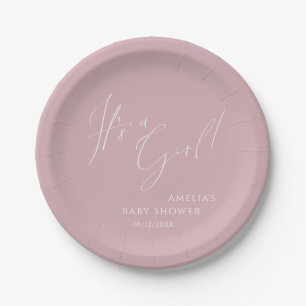 Plato De Papel ¡Rosa de Dusty caprichoso! ¡Es un Chica! Baby Show