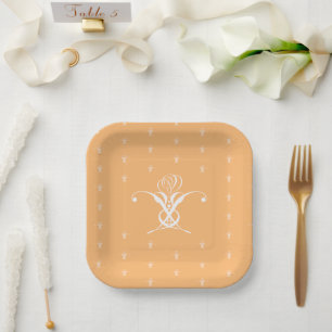 Plato De Papel Rosa de Flourish de color blanco retro Peach