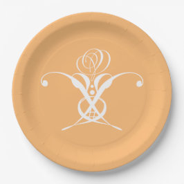 Plato De Papel Rosa de Flourish de color blanco retro Peach