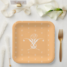 Plato De Papel Rosa de Flourish de color blanco retro Peach