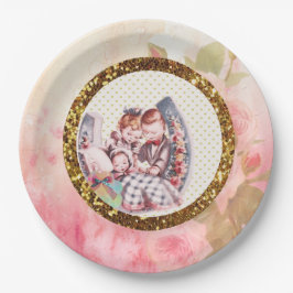 Plato De Papel Rosa de gráficos antiguos y placas de papel Baby S