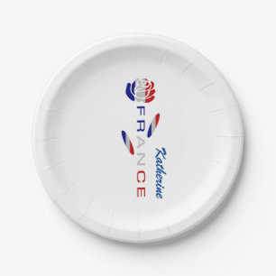 Plato De Papel Rosa de la Bandera Francesa Fiesta Personalizada