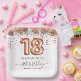 Plato De Papel Rosa de los Globos de Oro 18ª fiesta de cumpleaños