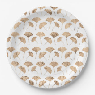 Plato De Papel Rosa de oro ginko deja fondo blanco