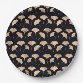 Plato De Papel Rosa de oro ginko deja fondo negro