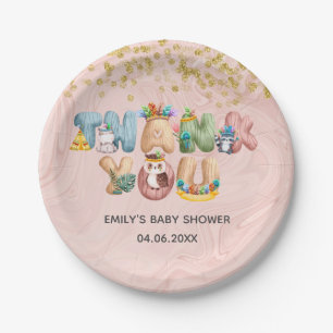 Plato De Papel Rosa de oro Marble de oro Animal de Baby Shower Gr