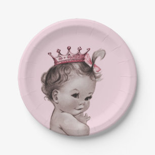 Plato De Papel Rosa de princesa Baby Shower del vintage