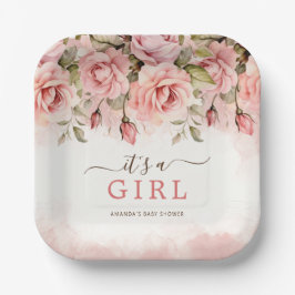 Plato De Papel Rosa de Rubor Es un Baby Shower Chica