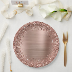 Plato De Papel Rosa decorativa Purpurina de oro y Relieve metaliz